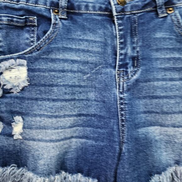 Hot Pants Booty Shorts SZ 28 (6) Cut Off Blue Denim Jean Stretch Distress Sexy - Picture 4 of 7